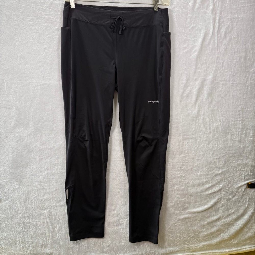Patagonia Womens L Black Athletic Running Pants Ankle Zip Drawstring Pockets